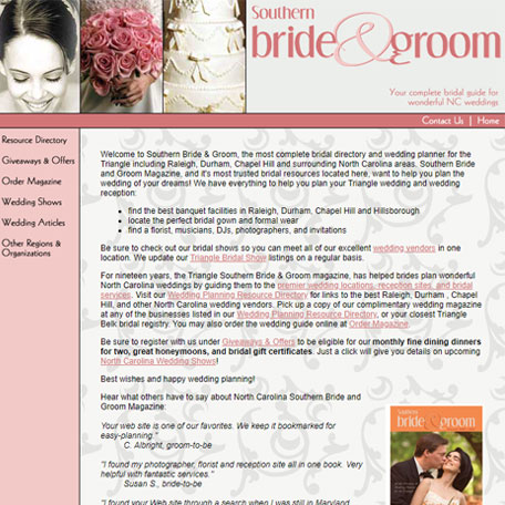 Screen shot of former Southern Bride and Groom website